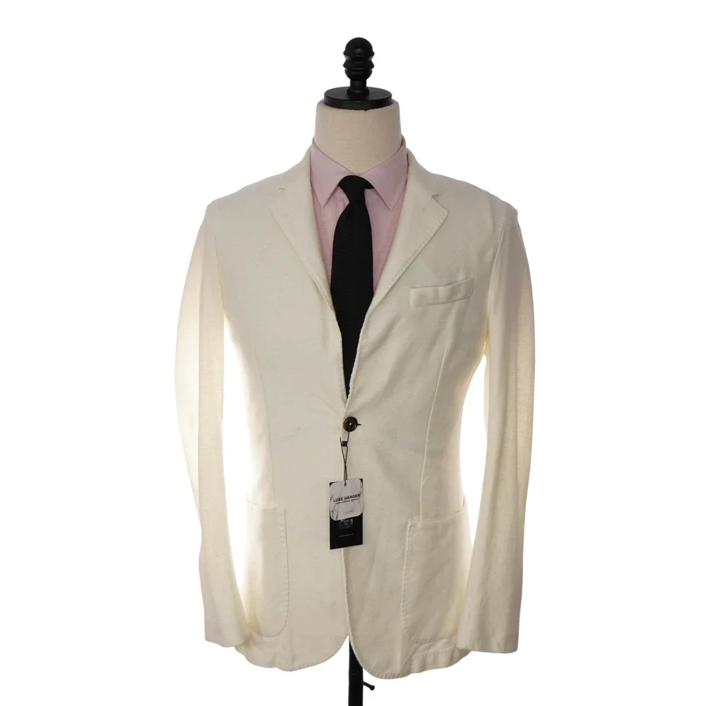$1,095 ELEVENTY - LINEN/COTTON Patch White Pique Blazer - 36